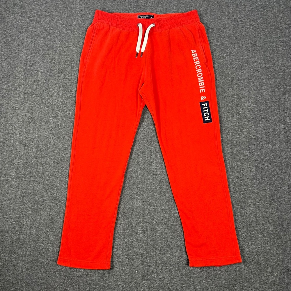 Abercrombie & Fitch Fleece Sweatpants Men's Medium Orange Graphic Logo Joggers